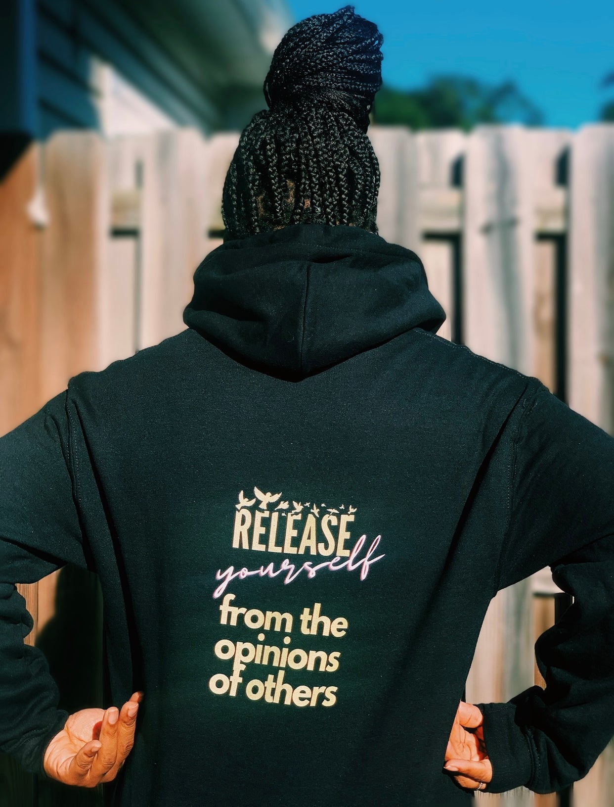 Release Yourself Black Unisex Hoodie - Young Woman