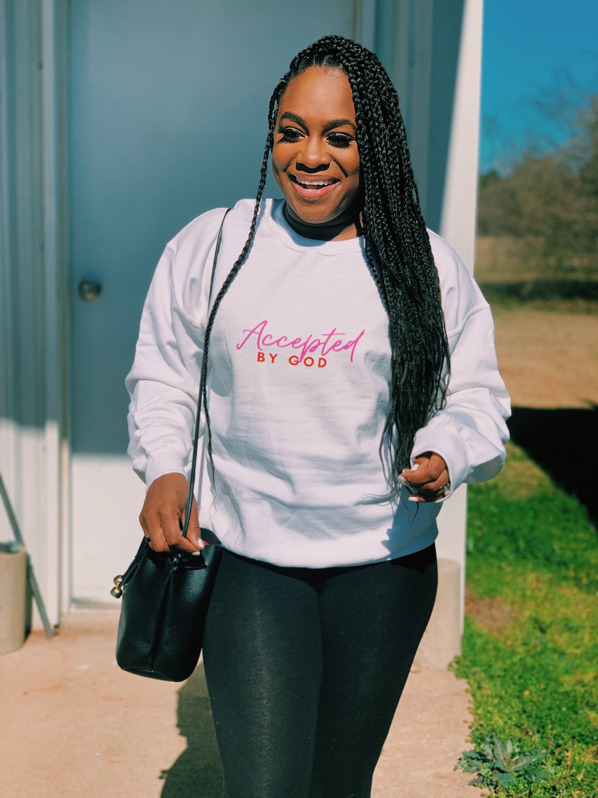 Accepted By God White Unisex Sweatshirt - Young Woman